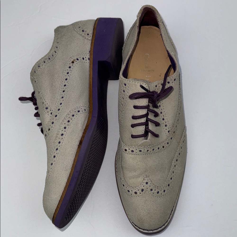 Cole Haan Alisa Oxford Shoe Women's 7 Purple Suede Leather Wingtip